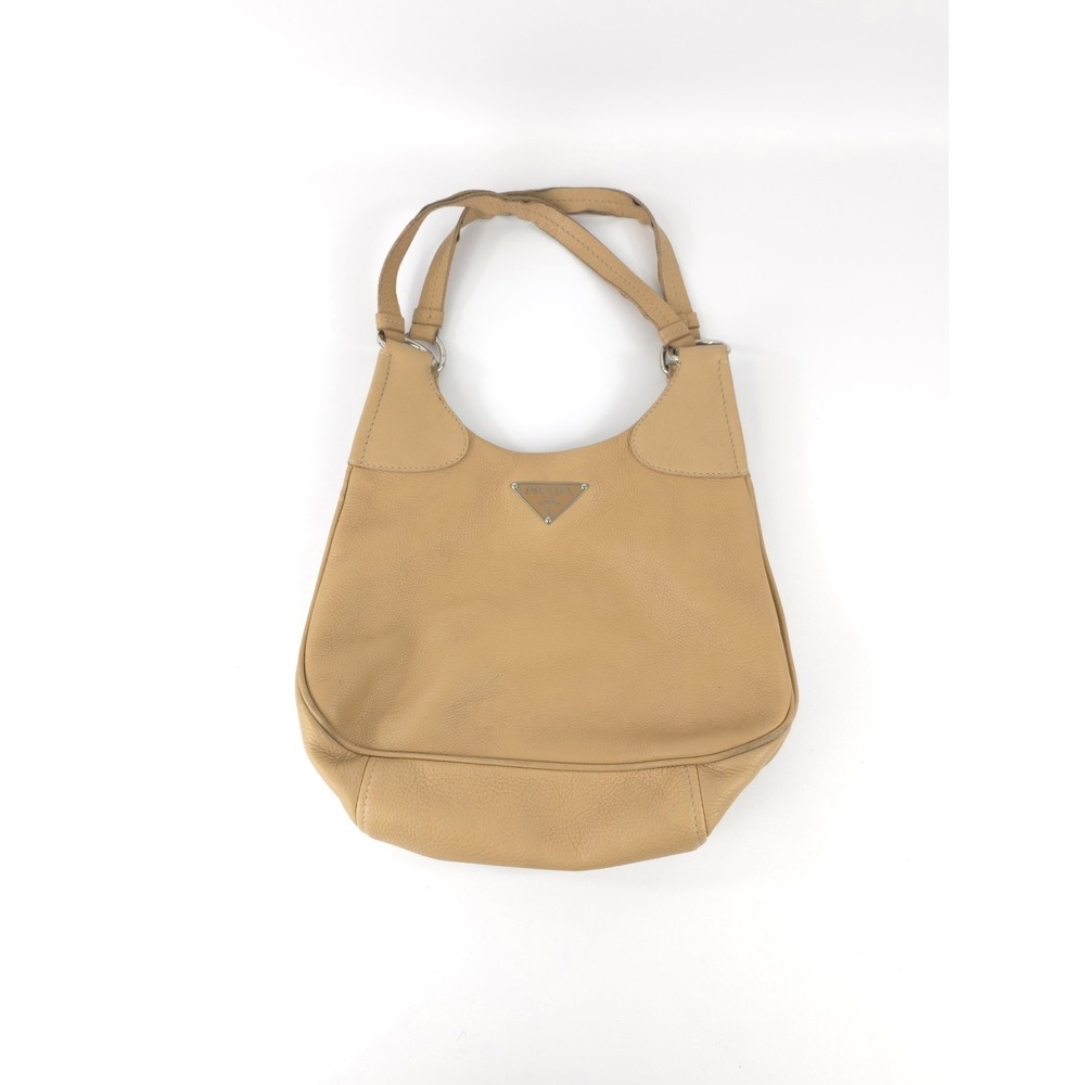 PRADA Beige Vitello Leather Logo Daino Box Shoulder Bag